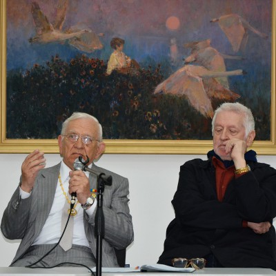 Students at the opening of Emil Childescu's exhibition