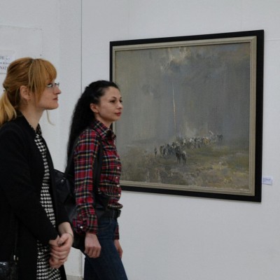 Students at the opening of Emil Childescu's exhibition