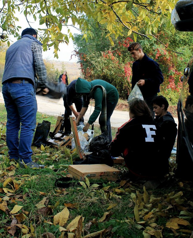 Осенний пленэр. IX класс - первые этюды маслом. Октябрь 2013