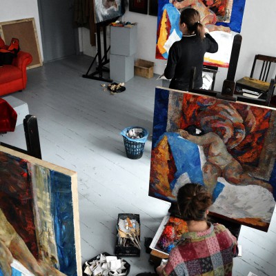 Work in the studio. Painting and drawing. December 2016