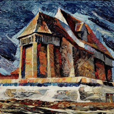 "Brădeni" by Anatol Ghimpu, 2005, 420x520mm, ulei pe pânză