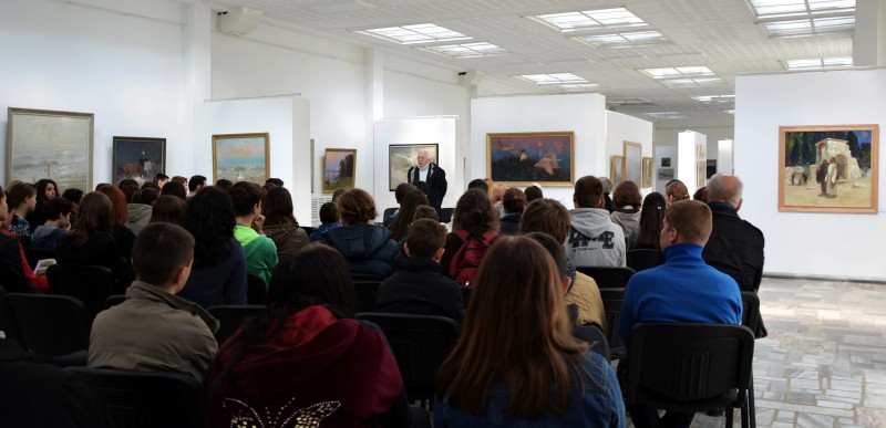 Students at the opening of Emil Childescu's exhibition