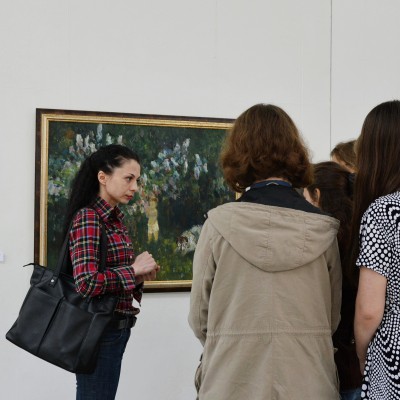 Students at the opening of Emil Childescu's exhibition