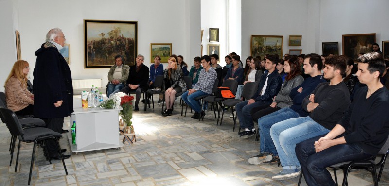 Students at the opening of Emil Childescu's exhibition